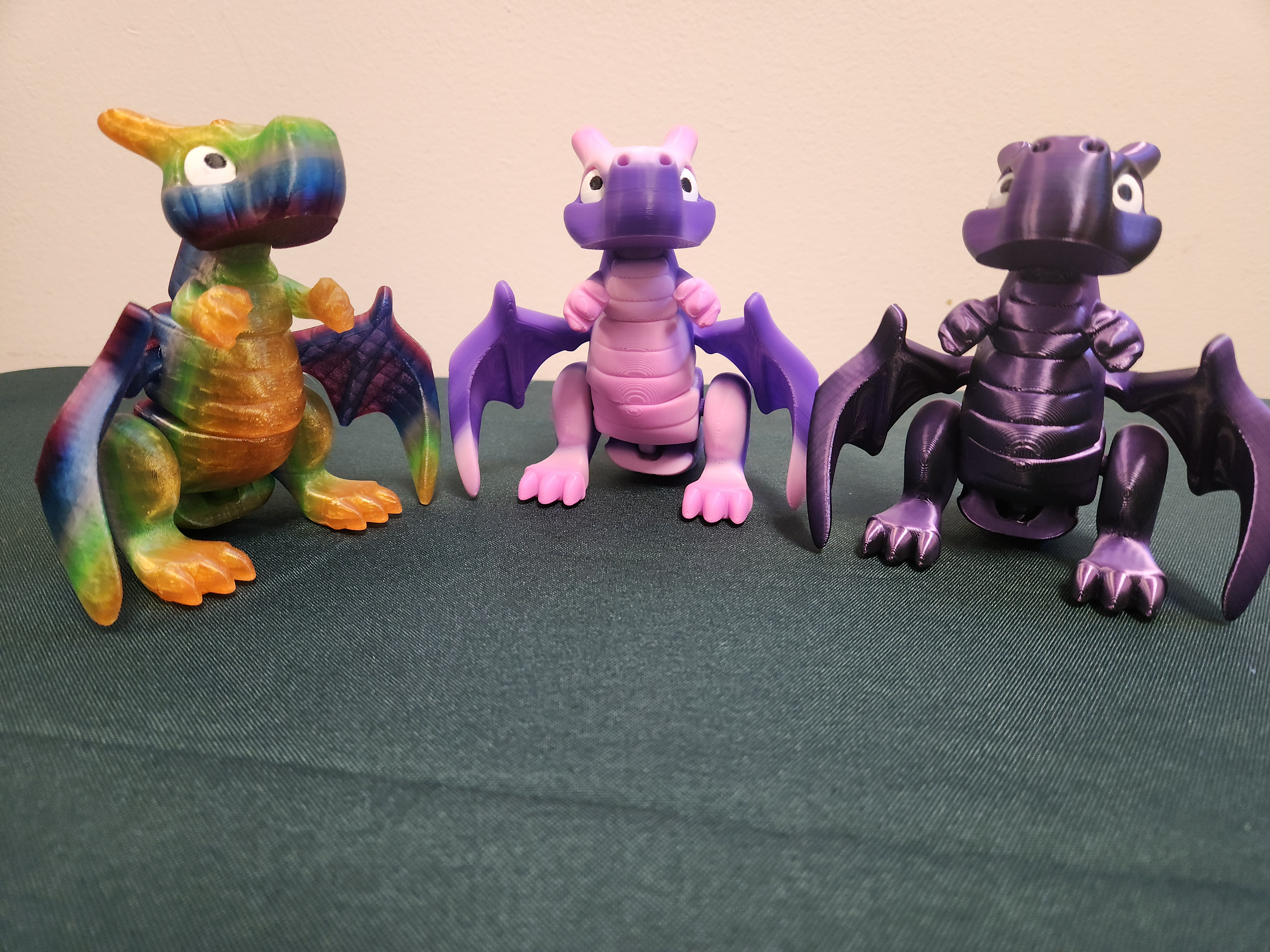 Colorful 3D-printed dragon toys